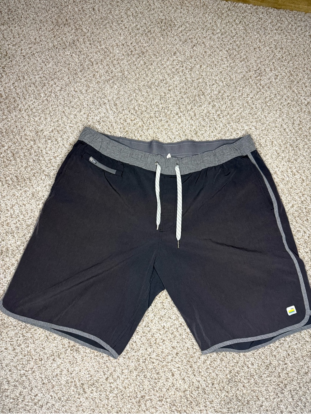 Vuori Black Athletic Shorts with Grey Trim